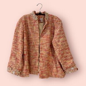Chico’s tweed design, embellished faux-pearl “excellent condition”
